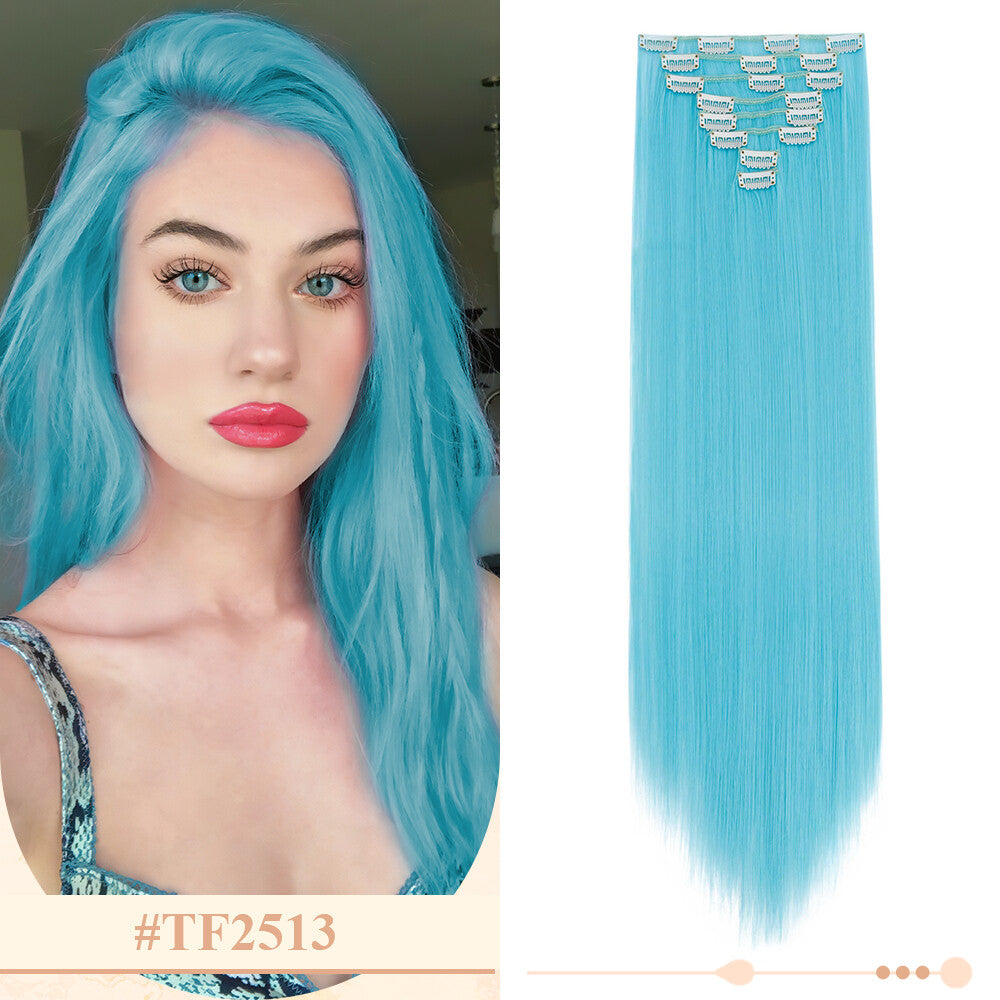 Clip-In Hair Extensions Full Head Ombre Highlight Synthetic Thick Hair 8-24 Inches