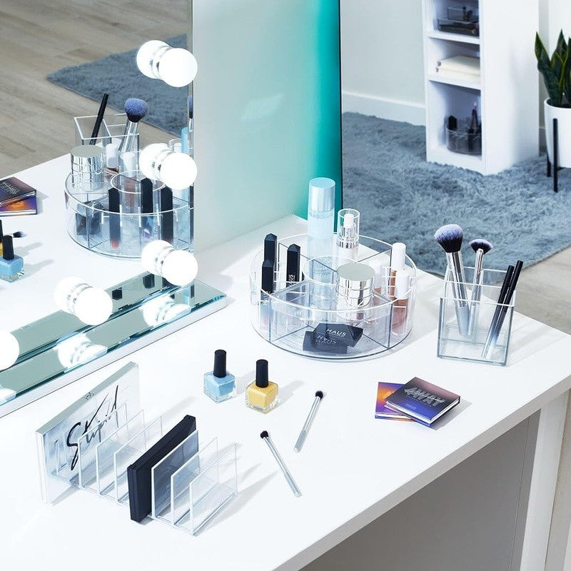 Modular Stackable Makeup Organizer with Transparent Dividers - Cosmetic Storage