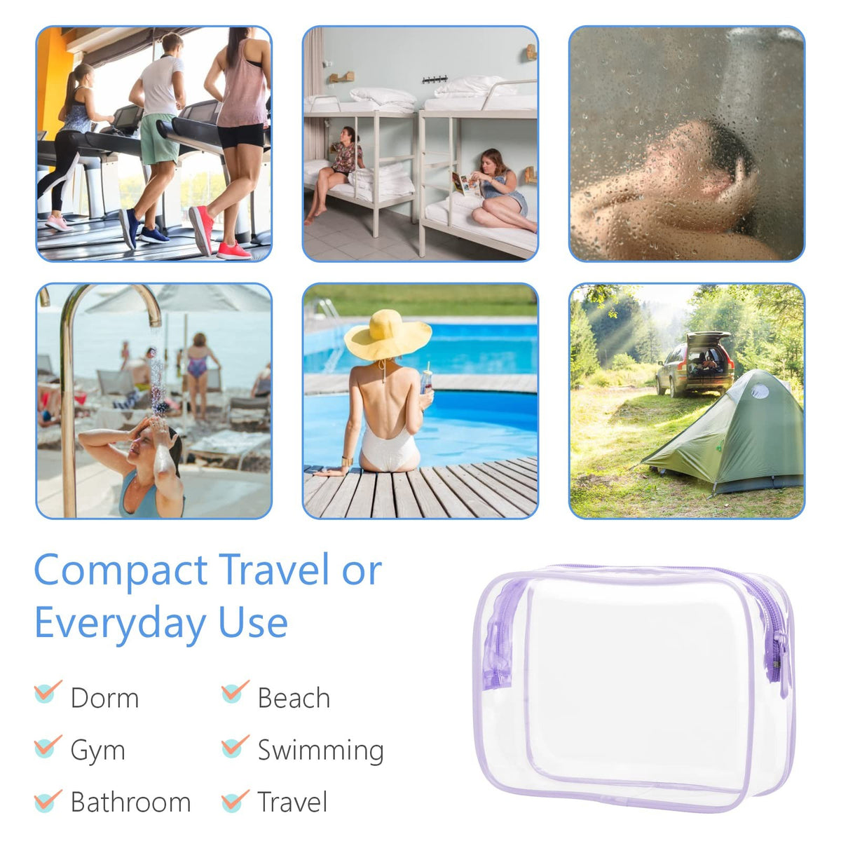 TSA Approved Clear Makeup Bags Set - 2 Sizes Travel Toiletry Organizer