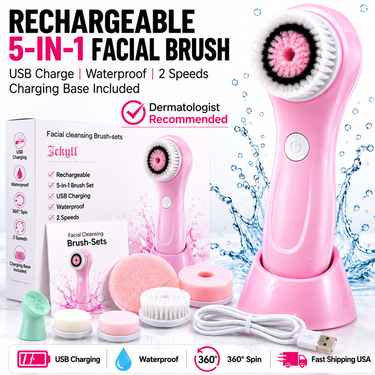3in1 Rechargeable Electric Facial Cleansing Brush Set Face Body