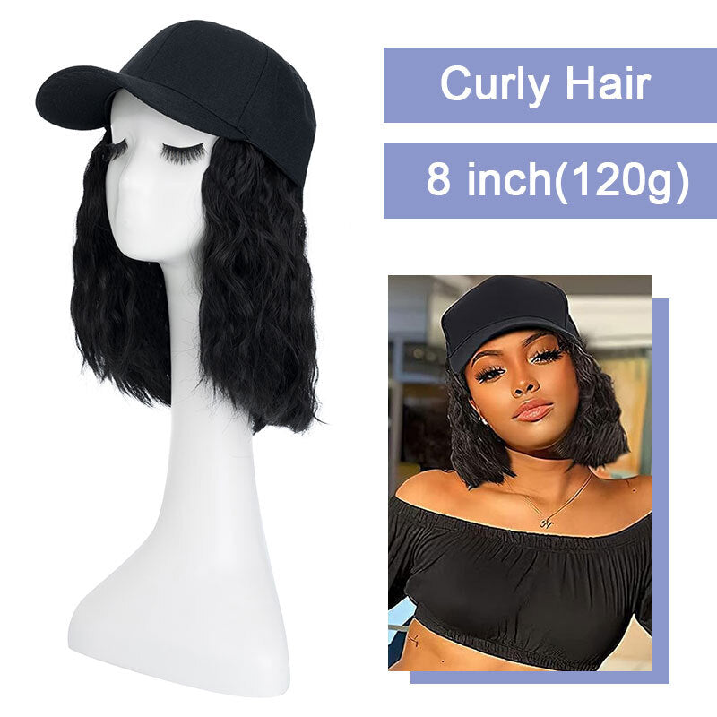 Baseball Cap with Hair Extensions - Wavy & Straight Human-Like Hairpiece