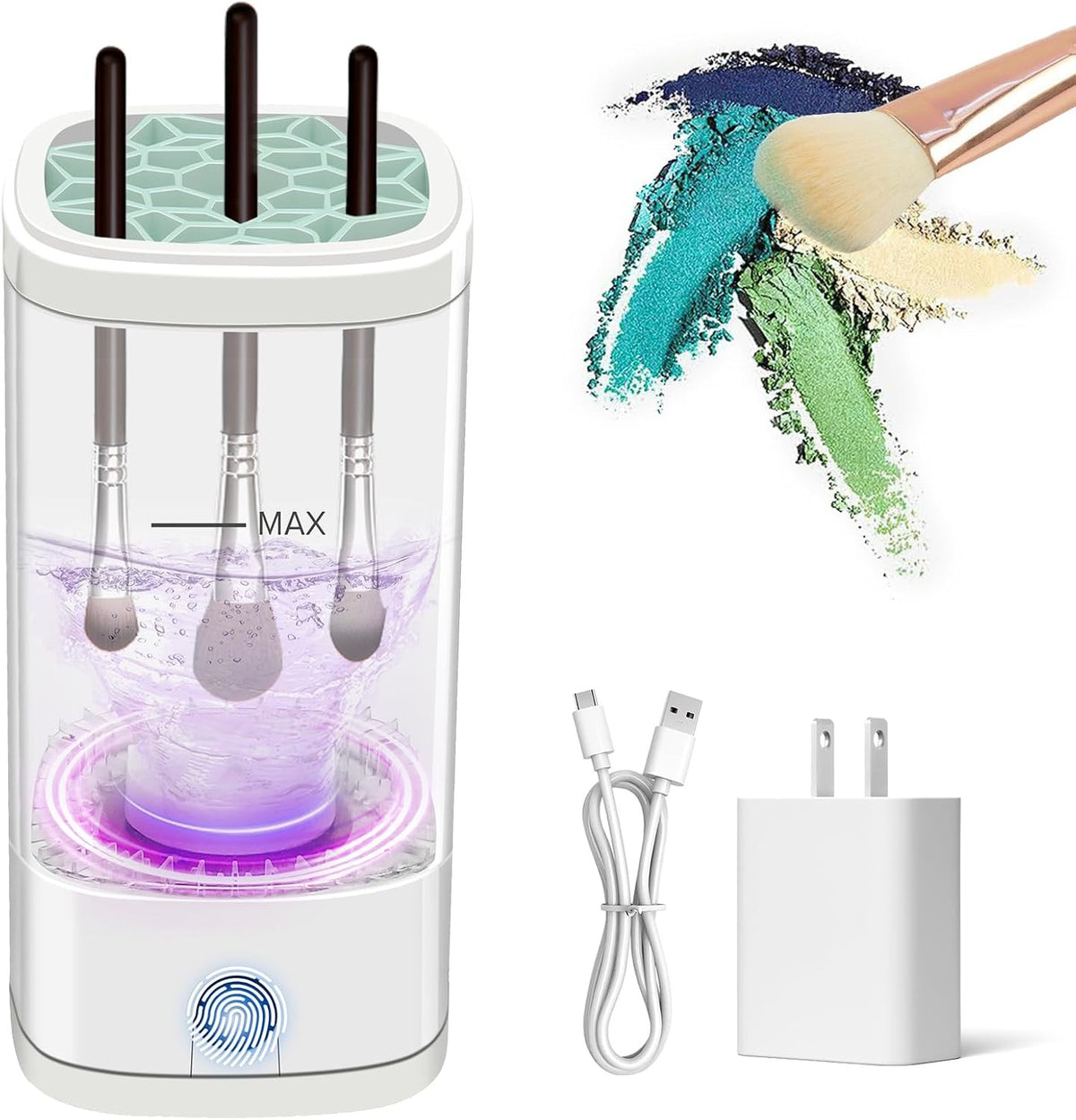 Electric Makeup Brush Cleaner Machine – 2-in-1 Automatic Cleaning & Dryer Holder