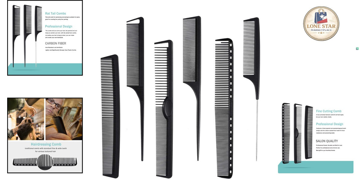 Professional Heat-Resistant Carbon Comb Set - 6 Styling Combs for Haircut & Dyeing