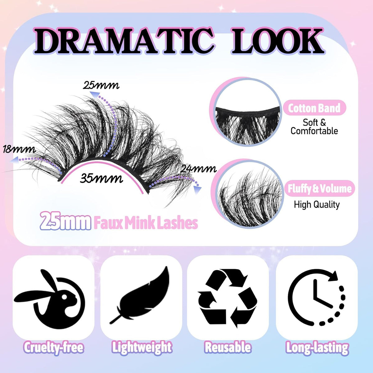 25mm Fluffy 3D Faux Mink False Eyelashes - Dramatic Long Volume Lashes