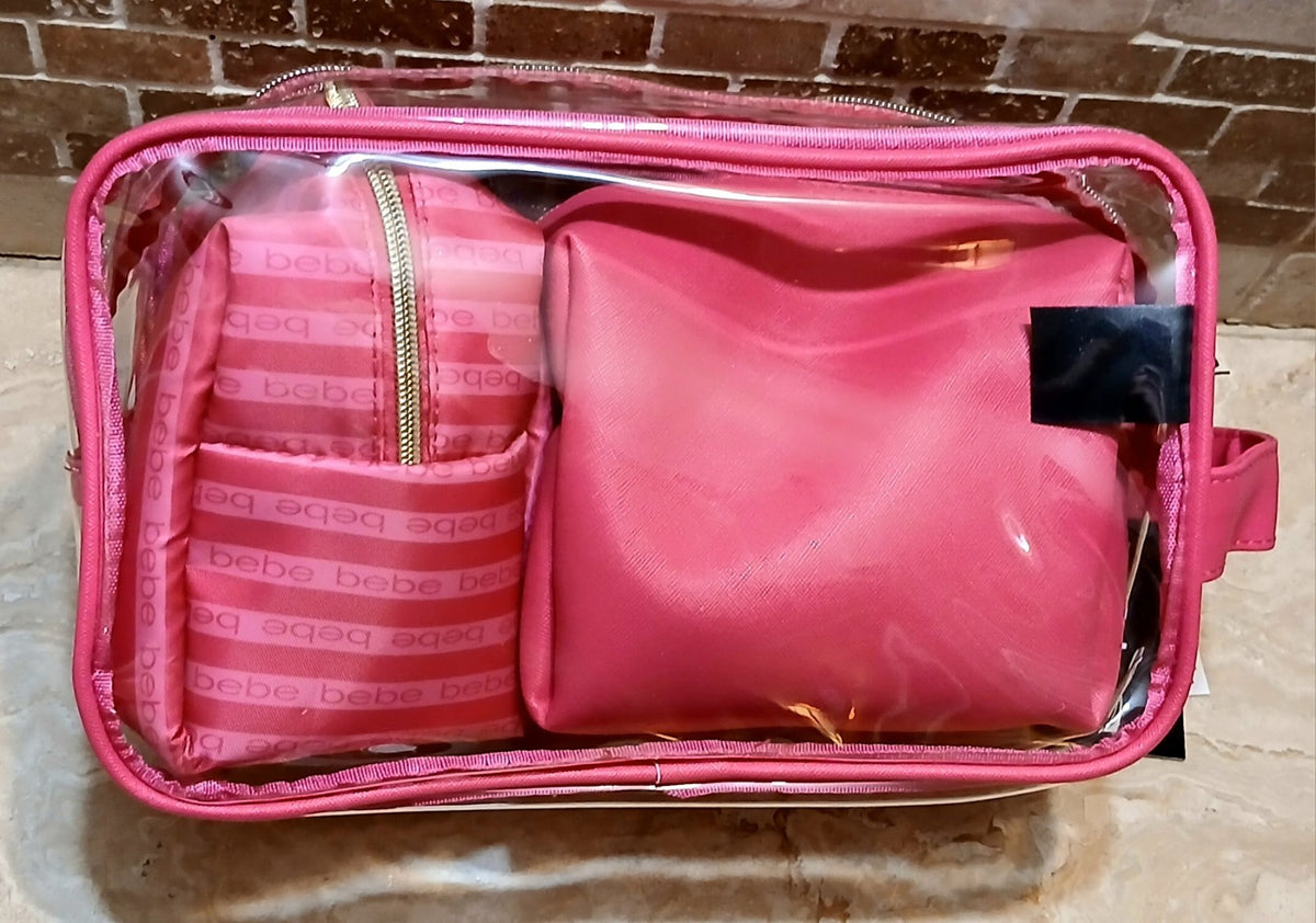 Pink Travel Makeup Bag Set with 2 Toiletry Bottles - 3 Piece Cosmetic Organizer