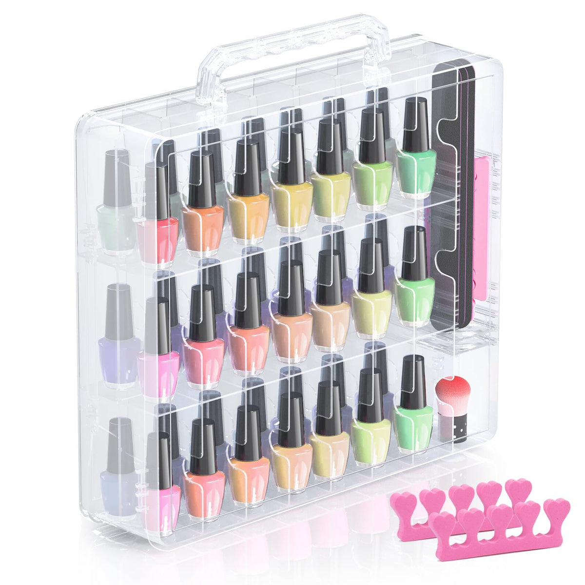 Double Sided Nail Polish Organizer Case for 48 Bottles, Transparent Storage Box