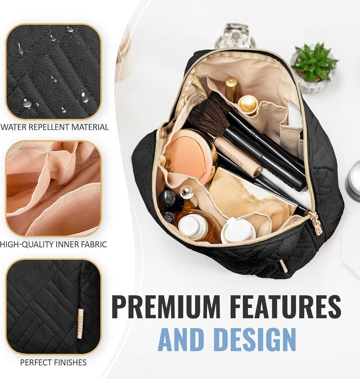 Large Travel Makeup Bag with Water-Resistant Compartments for Women