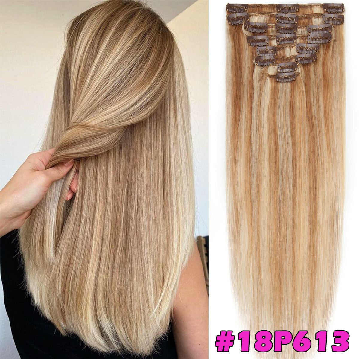 Seamless Clip-In Human Hair Extensions - Full Head Remy Hair Wefts