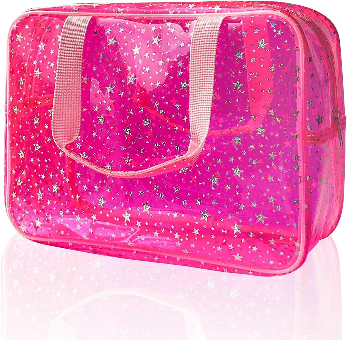 Large Pink Star Travel Cosmetic Bag with Handle, Waterproof Makeup Pouch