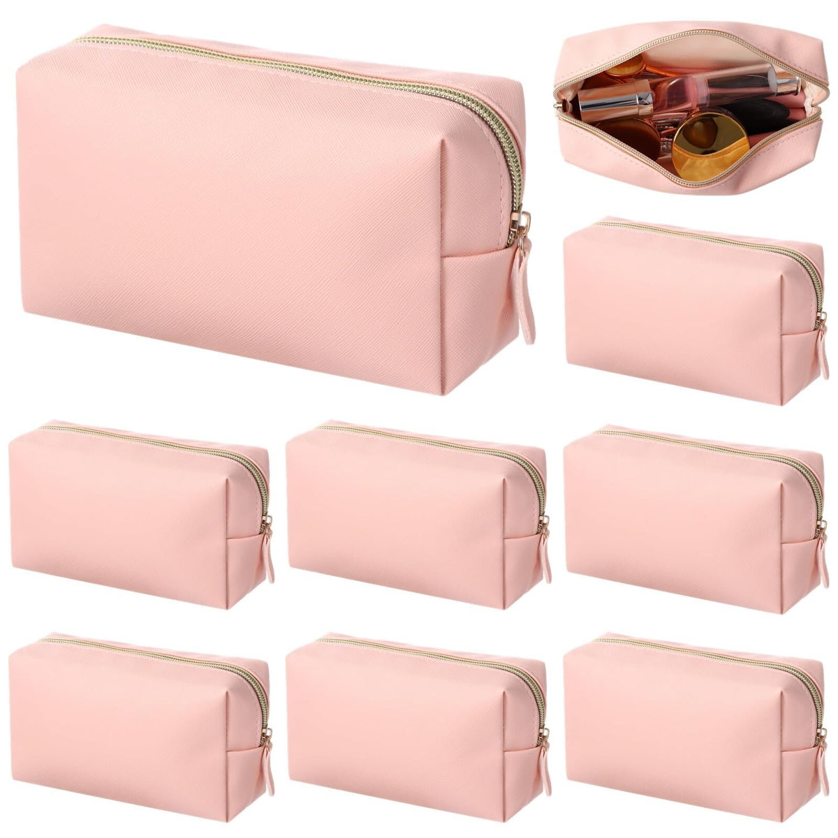 8 Pcs Waterproof Makeup Bags Set - Small PU Leather Cosmetic Organizers for Travel & Daily Use