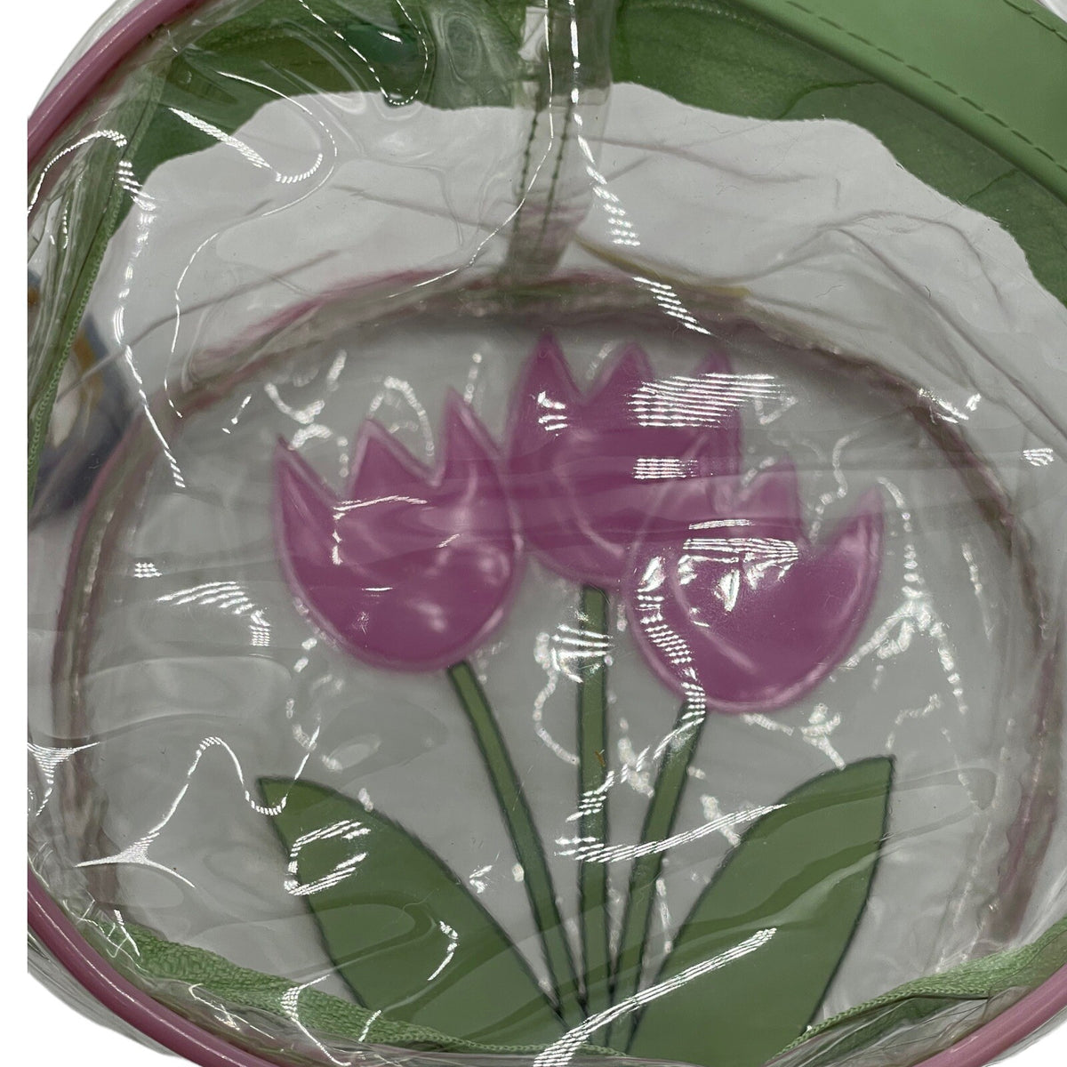 Vintage Floral Clear Cosmetic Gift Bag with Tulip Design - 6 Inch