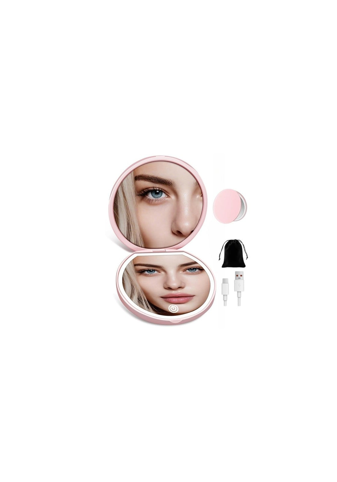 Rechargeable Lighted Makeup Mirror with 40X Magnification & Dimmable LED Lighting - Compact Travel Mirror, Pink