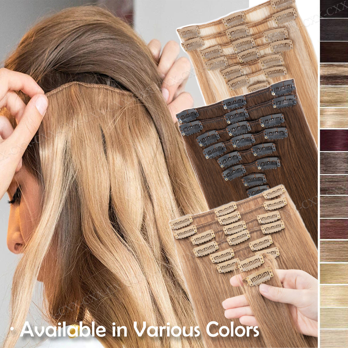 Remy Human Hair Extensions Clip-In Full Head Set - Multiple Colors & Lengths
