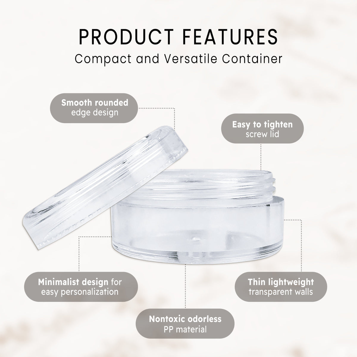 100 Pack Cosmetic Sample Containers 5g/5ml Plastic Jars with Lids