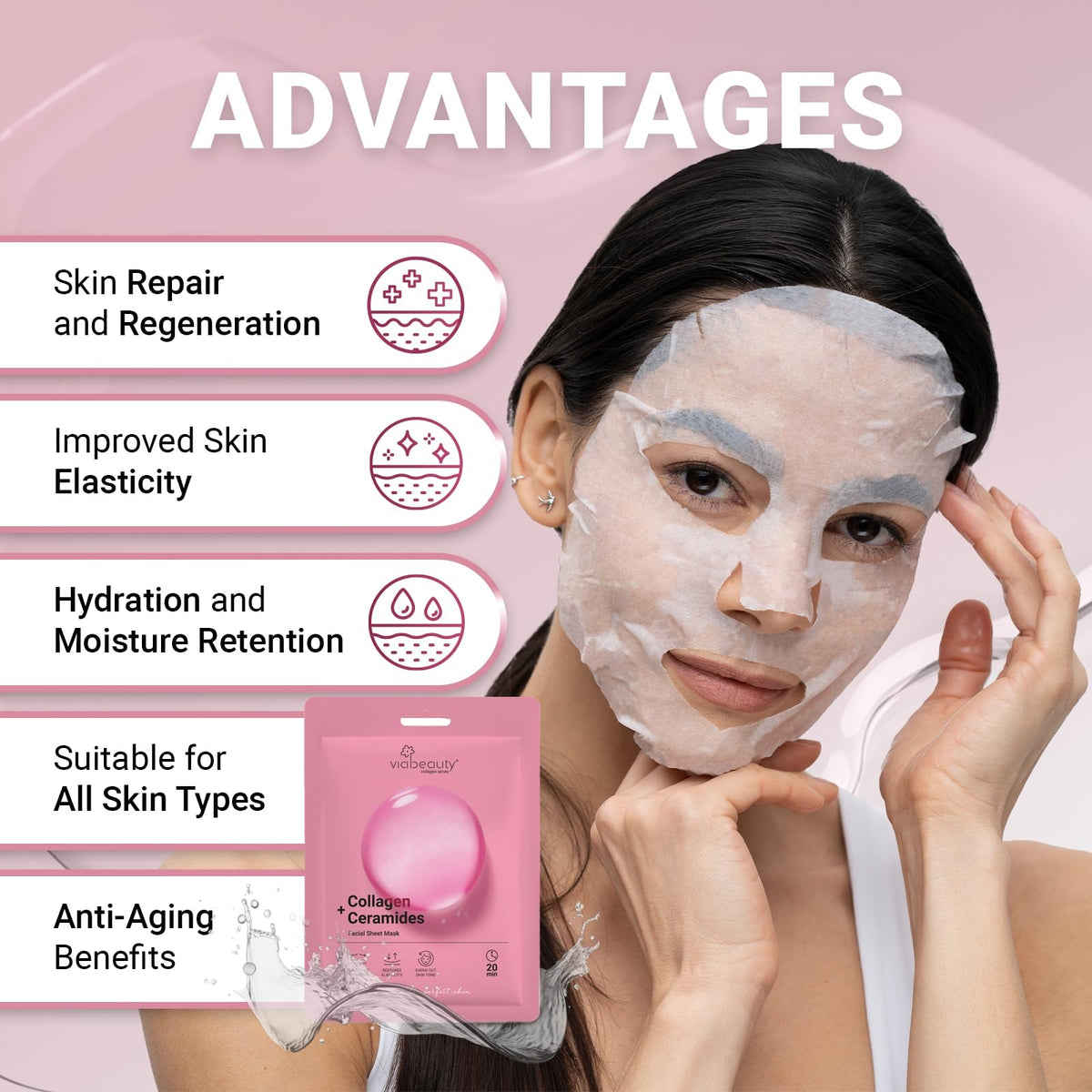 Collagen Face Mask Sheet Set, 8 Pack