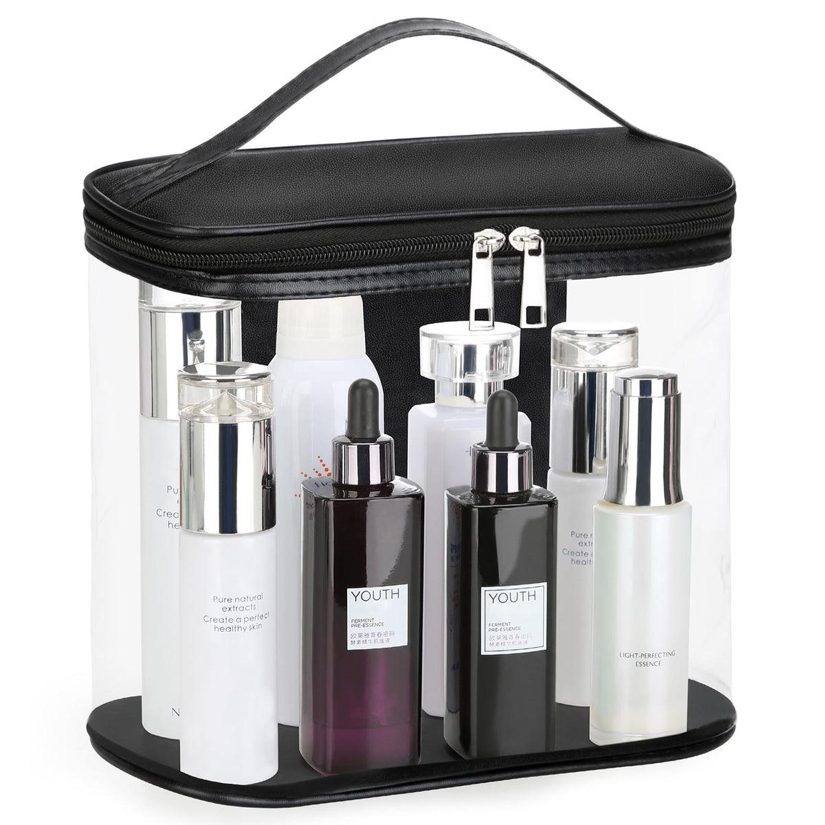 Large Transparent Travel Cosmetic Bag Waterproof Makeup Organizer with Handle