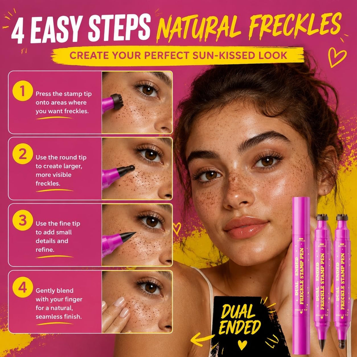 Waterproof Freckle Stamp Pen Set - Dual-Ended Makeup Tool for Natural Faux Freckles