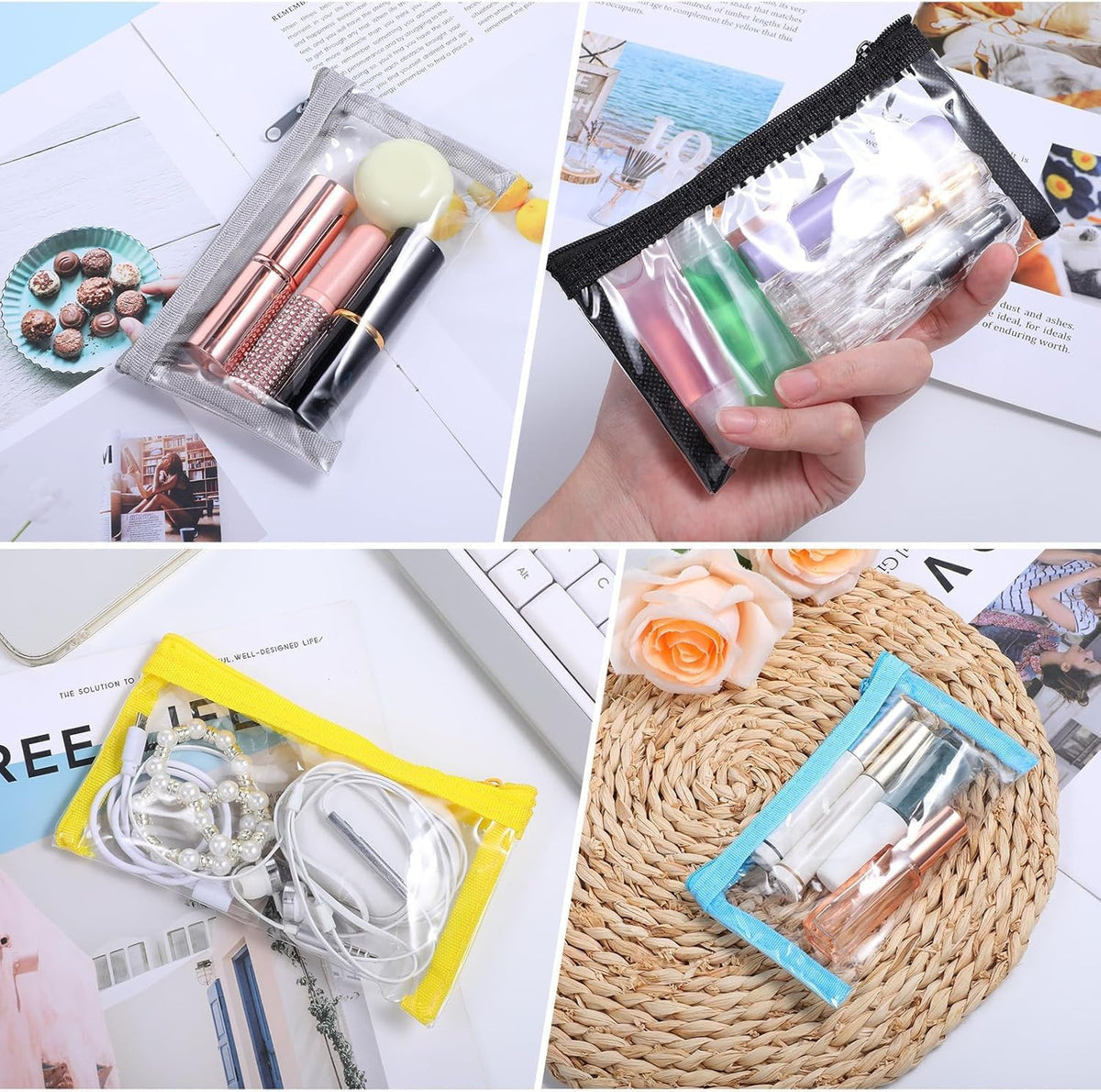 Small Clear Makeup Bags with Zipper - Water-Resistant Travel Pouches, 5-Pack