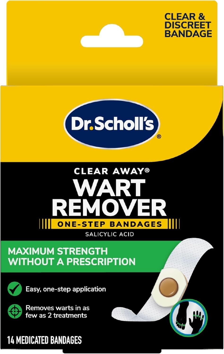 Maximum Strength Wart Remover - 14 ct Clear Discreet Bandages for