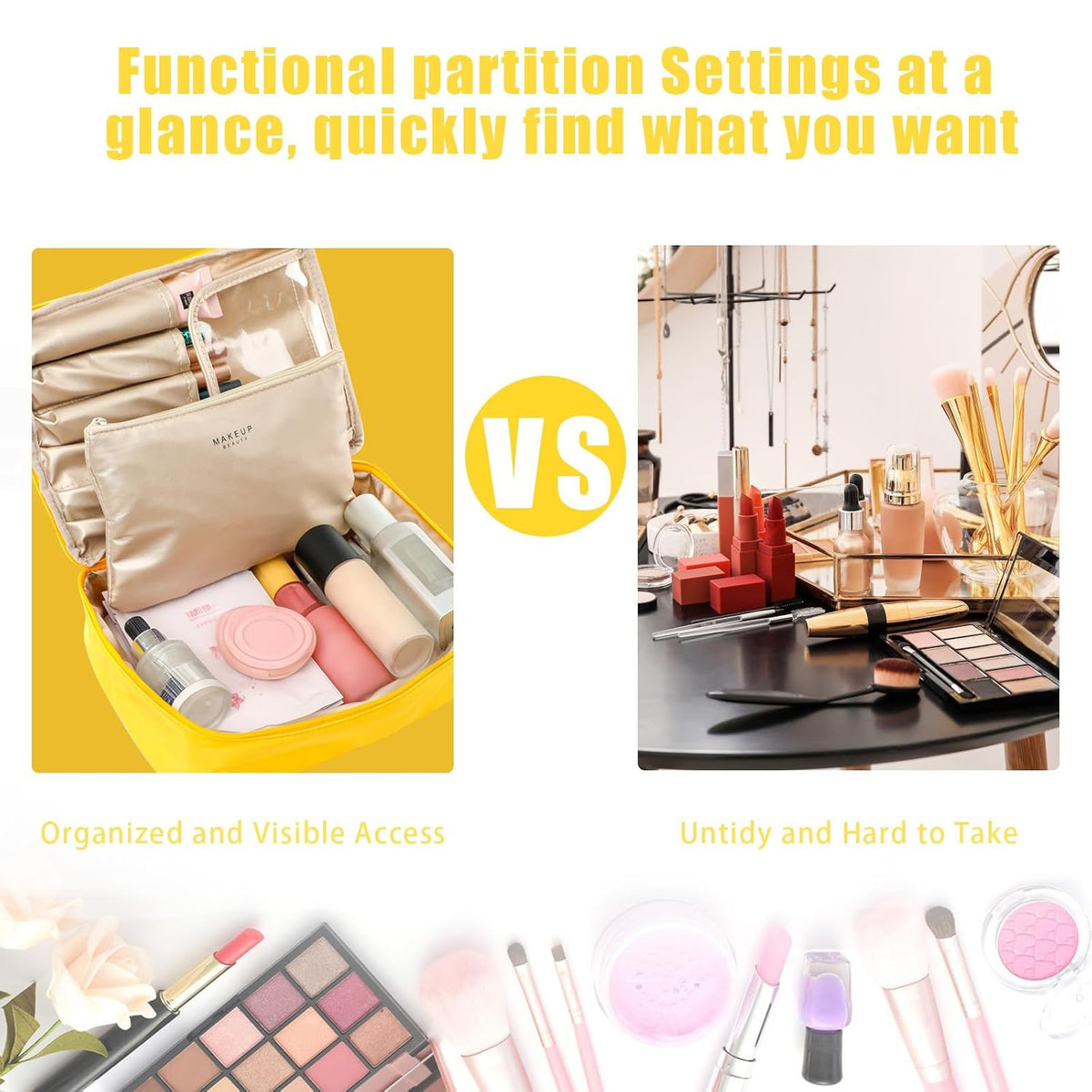Lightweight Travel Makeup Bag with Large Capacity and Waterproof Interior