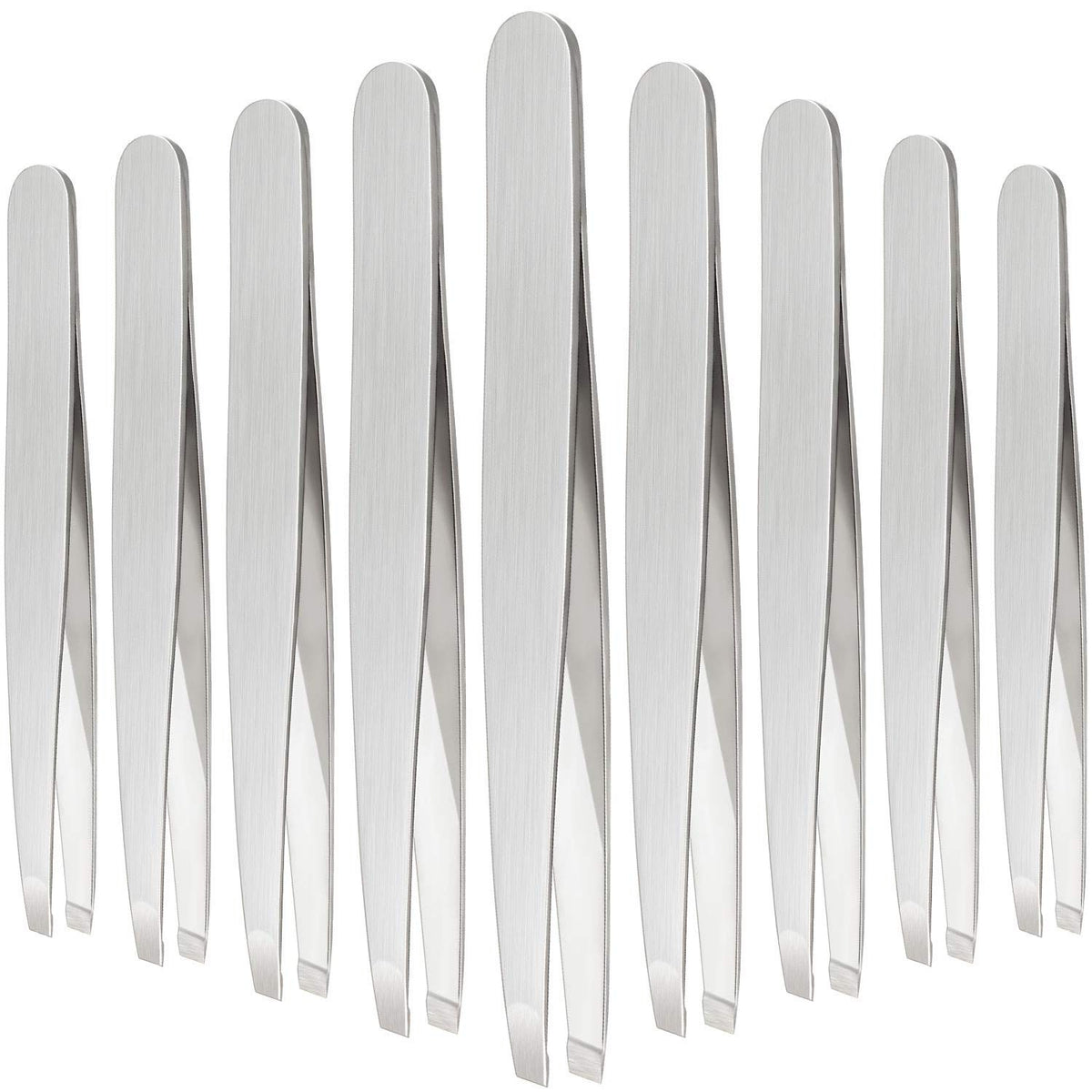 Eyebrow Tweezers Set - 12 Pcs Stainless Steel Slanted Tip Facial Hair Remover