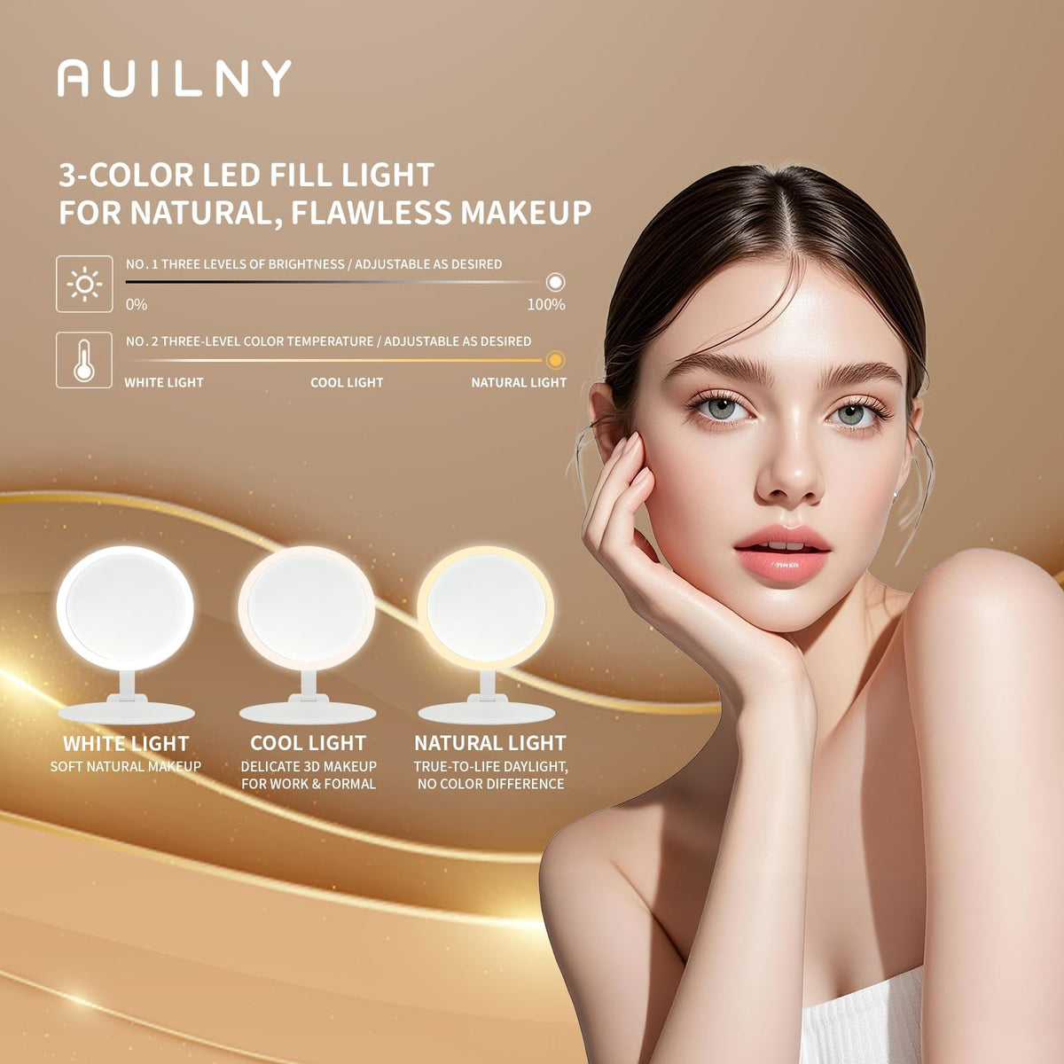 Portable Foldable Makeup Vanity Mirror with Lights Touch Control