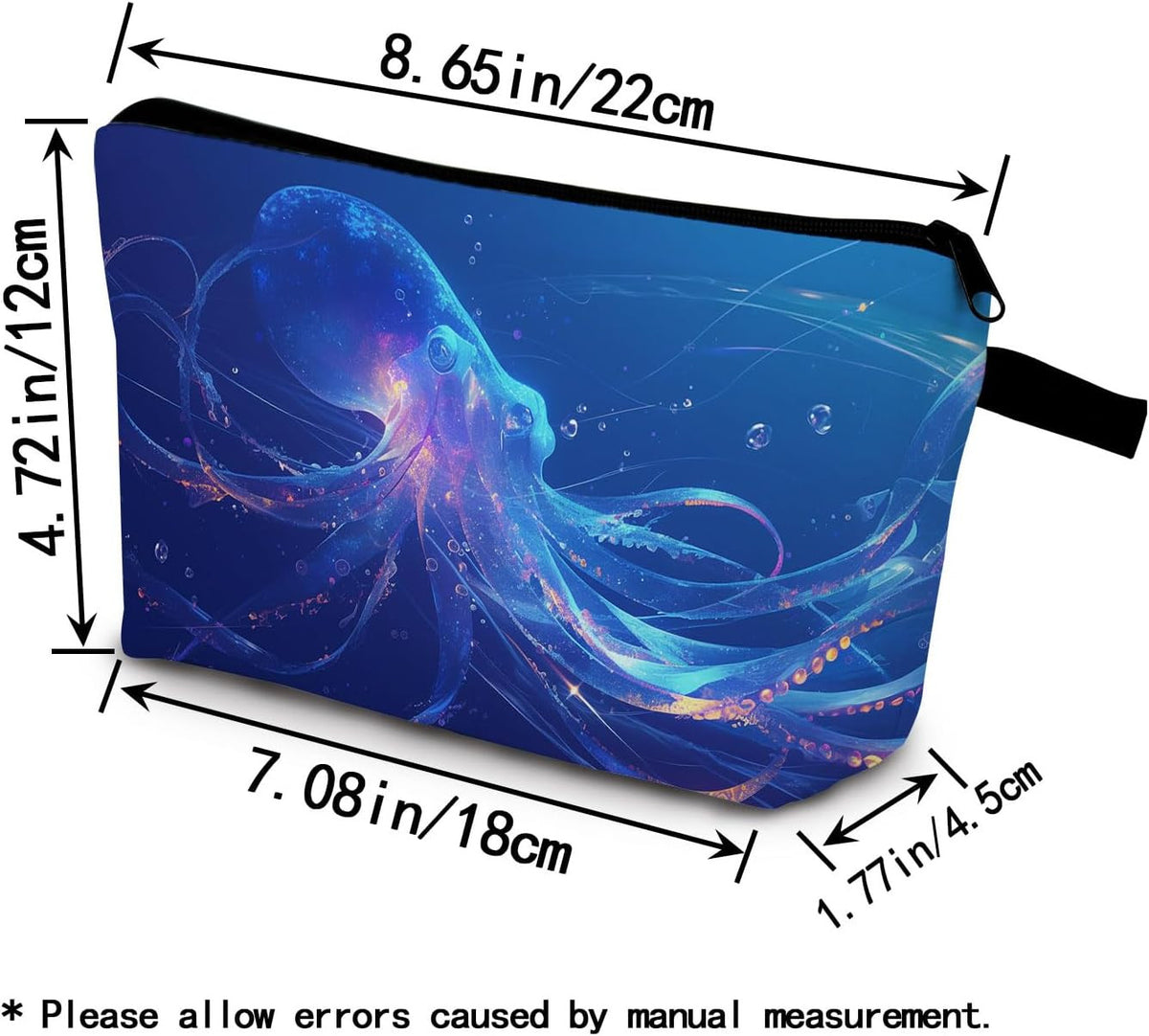 Octopus Print Cosmetic Bag - Small Makeup & Toiletry Organizer, Travel-Friendly