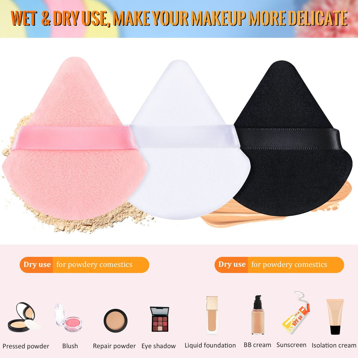 Triangle Powder Puff Set 100 Pcs Velour Makeup Sponges for Loose Powder