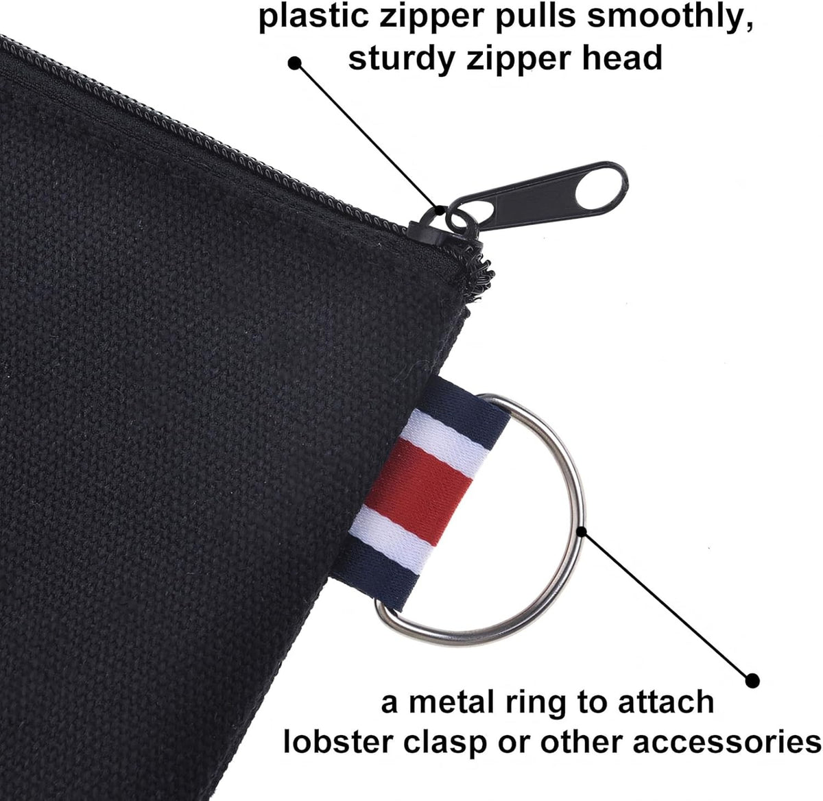 6 Pack Canvas Pouches with Metal Rings - DIY Craft Storage Bags 6x4 Inch