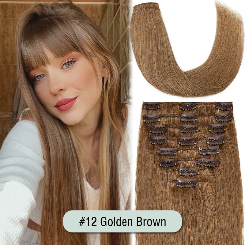 Clip In Human Hair Extensions Full Head 7 or 8 Pieces Remy Hair