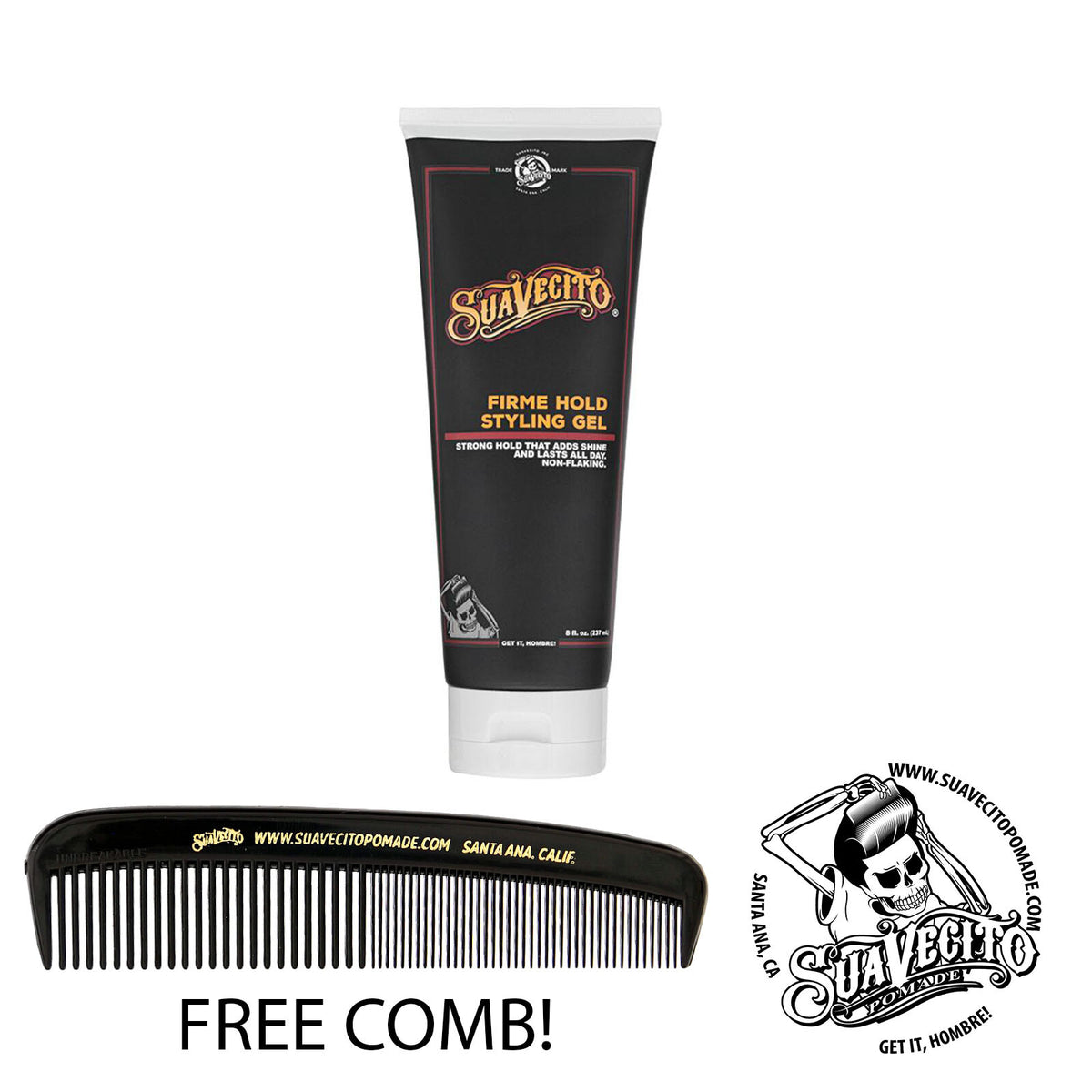 Strong Hold Hair Gel 8 oz - Alcohol-Free, Flake-Free Styling Gel