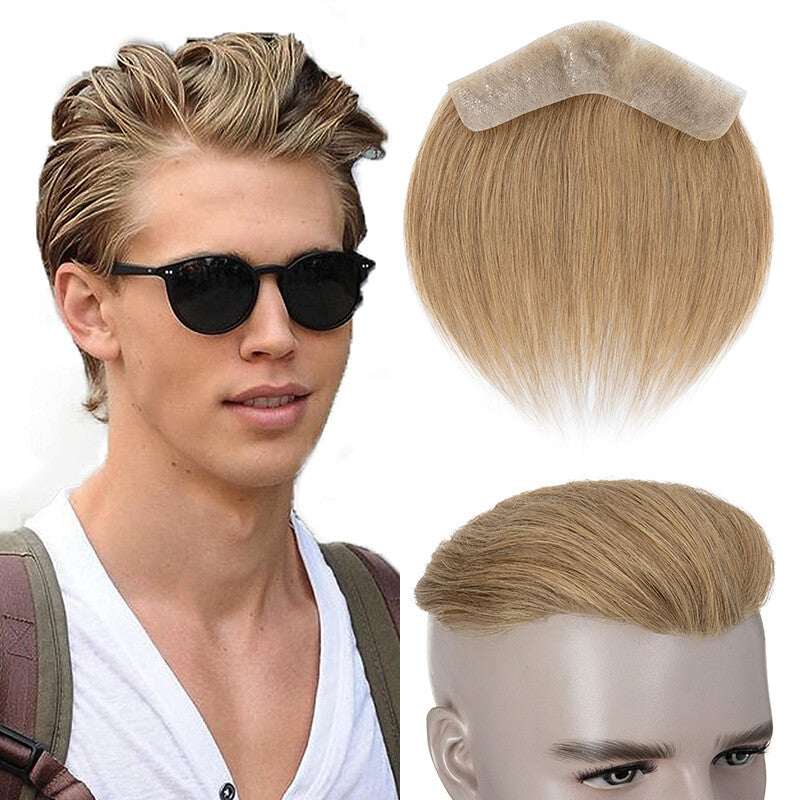 Men's Receding Hairline Toupee with Human Hair & Skin PU Base
