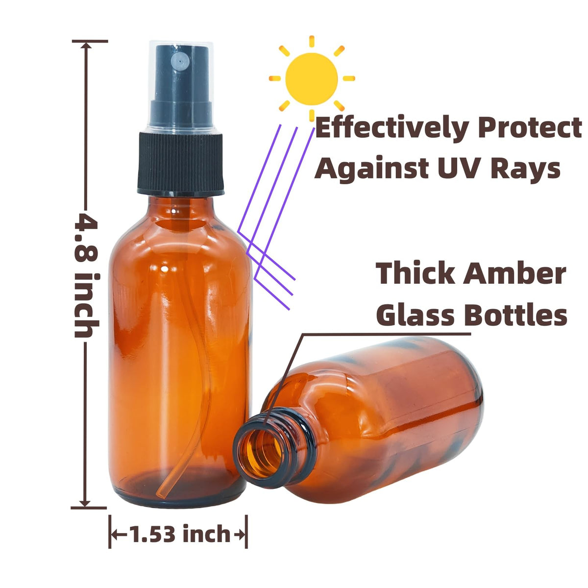 4 Pack 2oz Amber Glass Spray Bottles - Fine Mist for Hair, Plants, Perfume