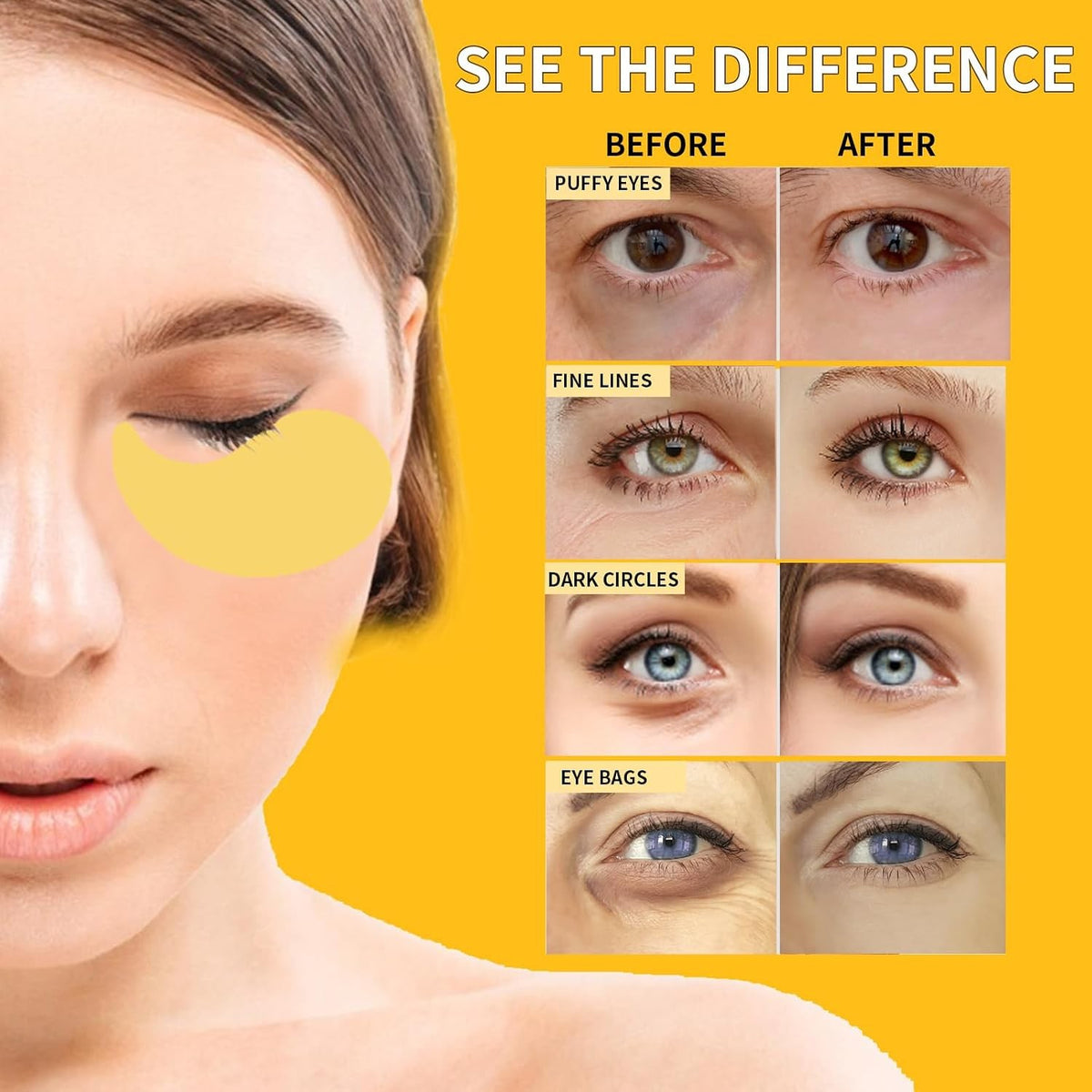 24K Gold Eye Masks for Dark Circles and Puffiness - Hydrating Under Eye Patches