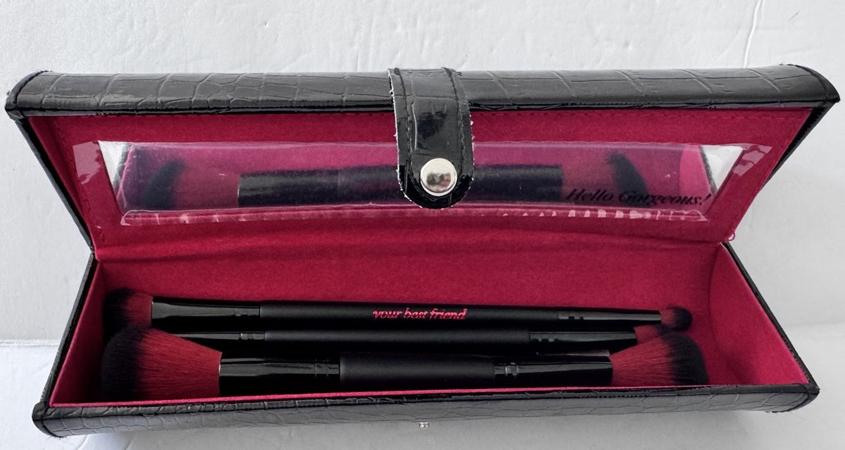 Double Ended Makeup Brush Set with Mirrored Black Carry Case