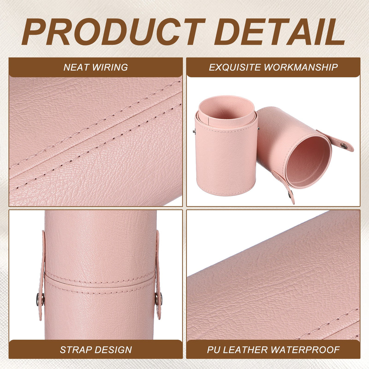 Pink Portable Makeup Brush Holder with Strap, Waterproof & Dustproof Organizer