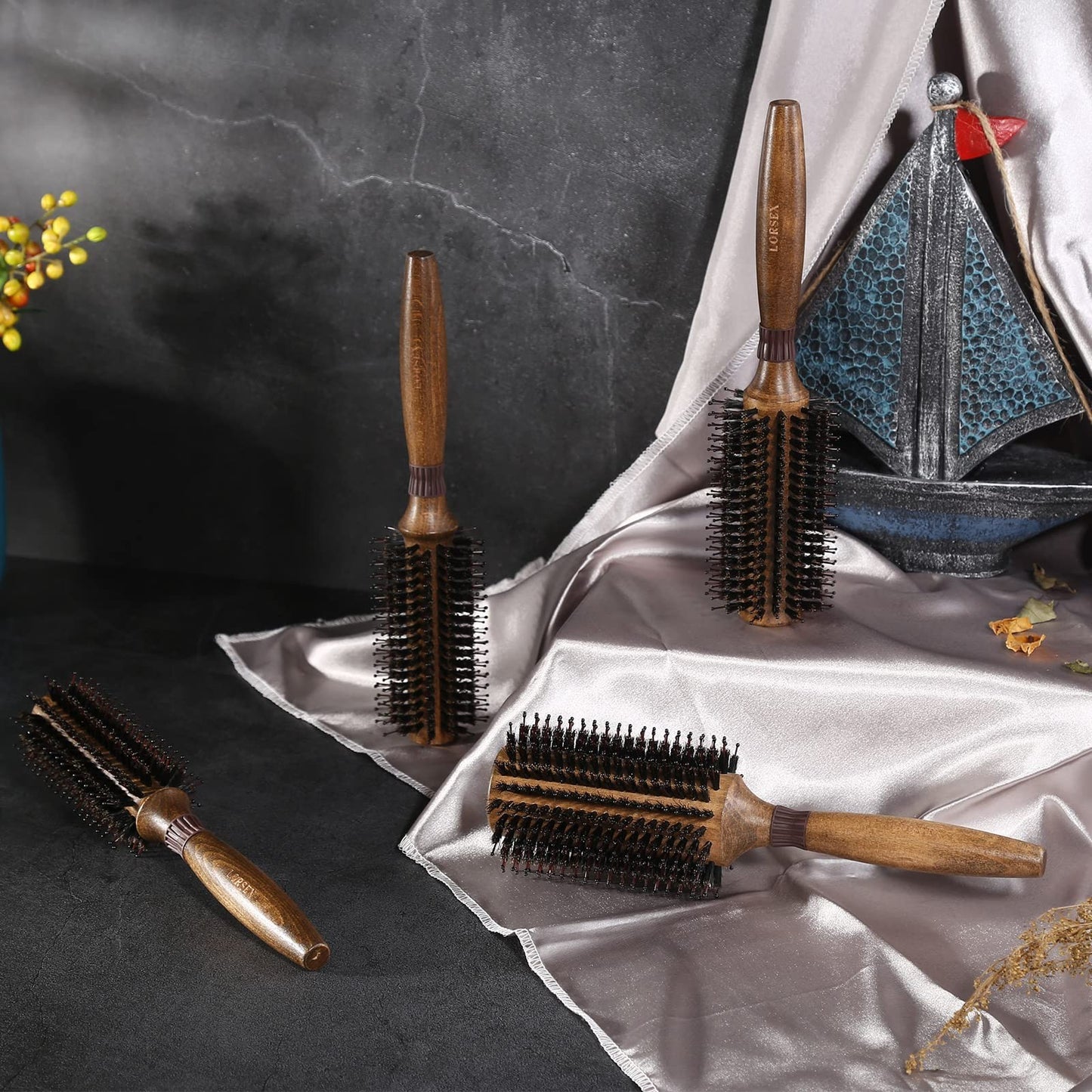 Round Boar Bristle Hair Brush for Blow Drying 2.8 Inch Salon-Style Styling Tool