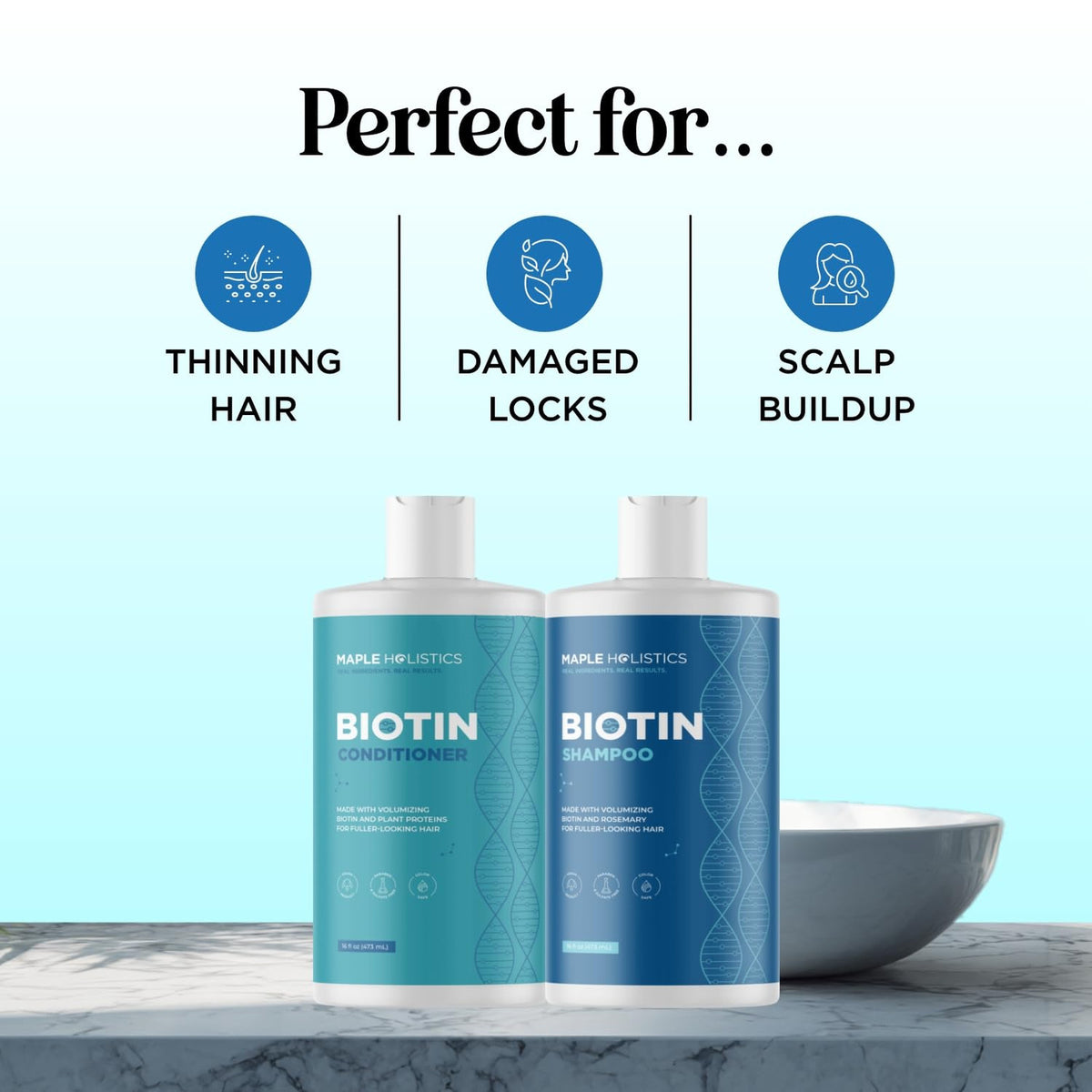 Rosemary Biotin Shampoo and Conditioner Set, Volumizing Hair Care for