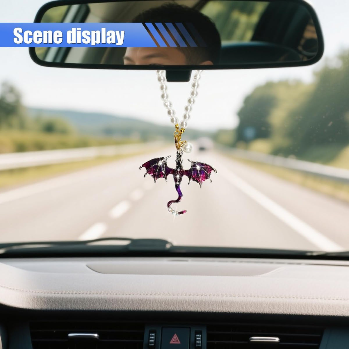 Bling Dragon Car Rear View Mirror Charm - Purple Auto Interior Decoration