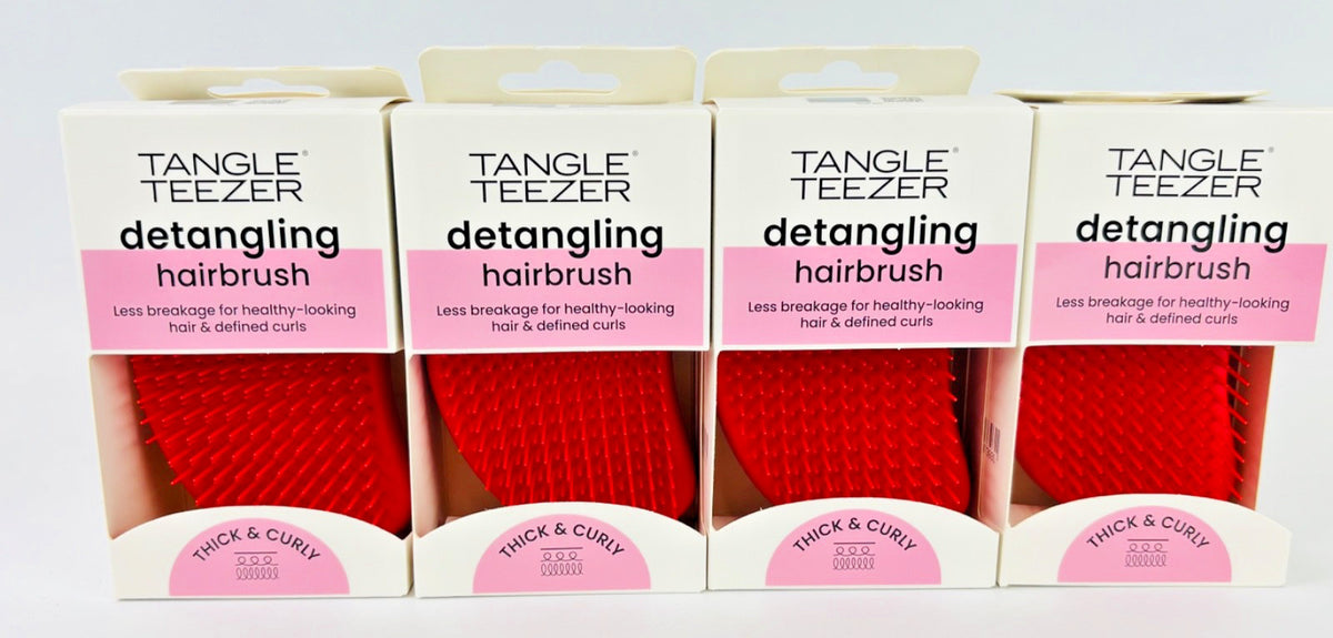 Tangle Teezer Thick & Curly Hair Brush Salsa Red 4 Pack - For Wavy & Afro Hair
