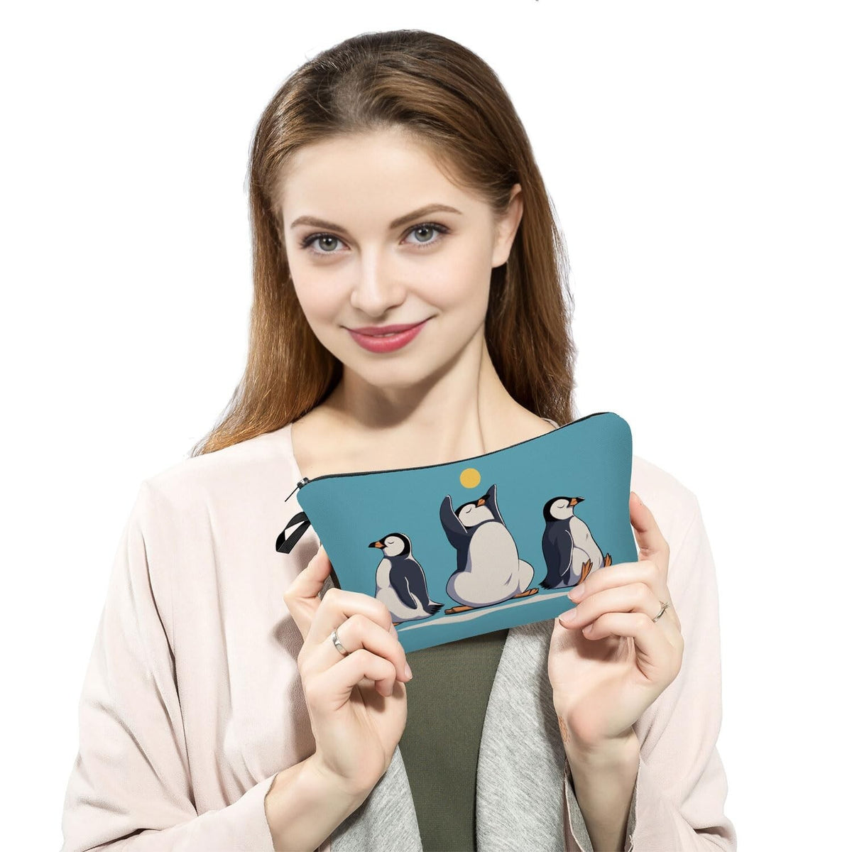 Cute Penguin Makeup Bag Small Organizer with Zipper for Travel & Gifts