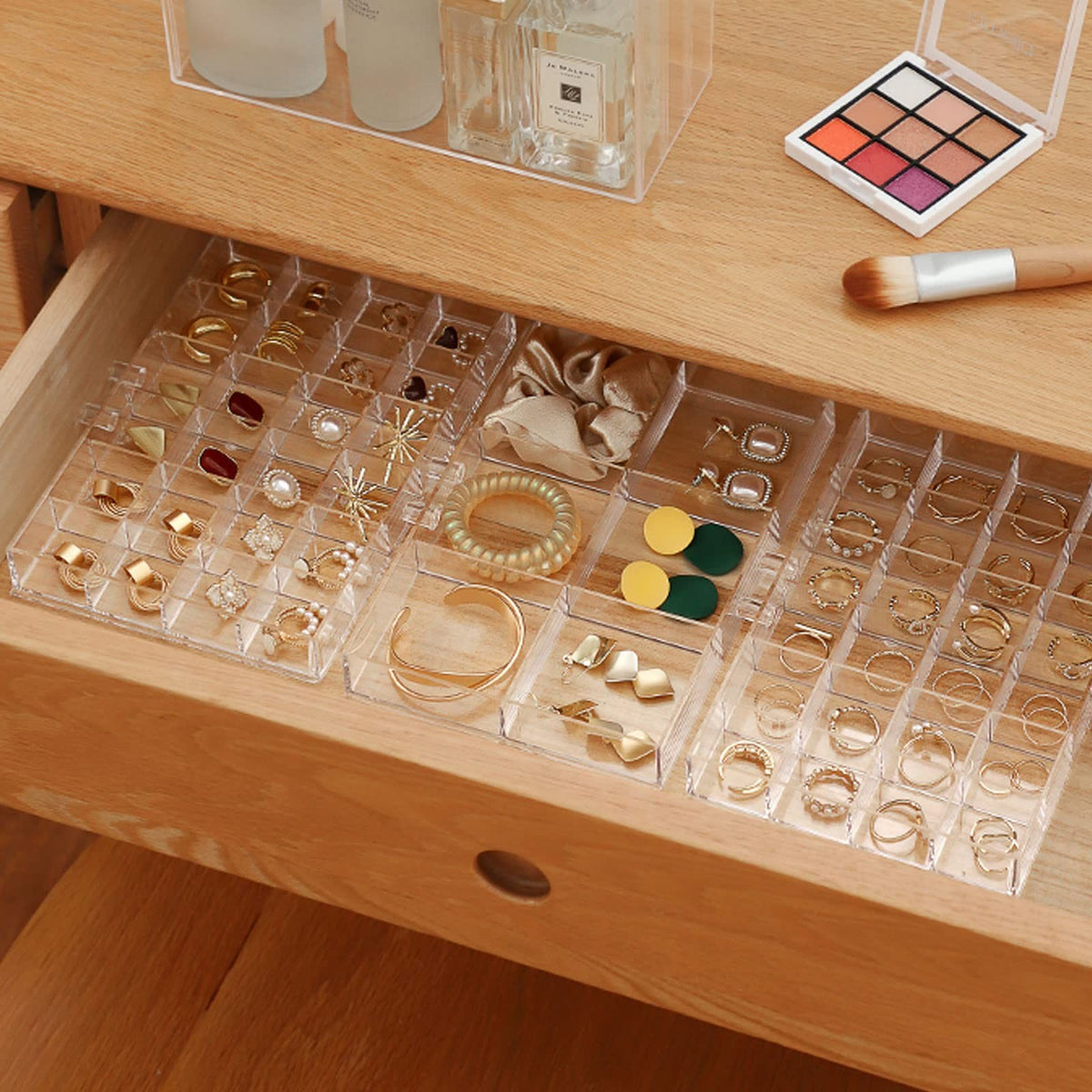Acrylic Earring Organizer Box - Clear Storage Case with 72 Grids