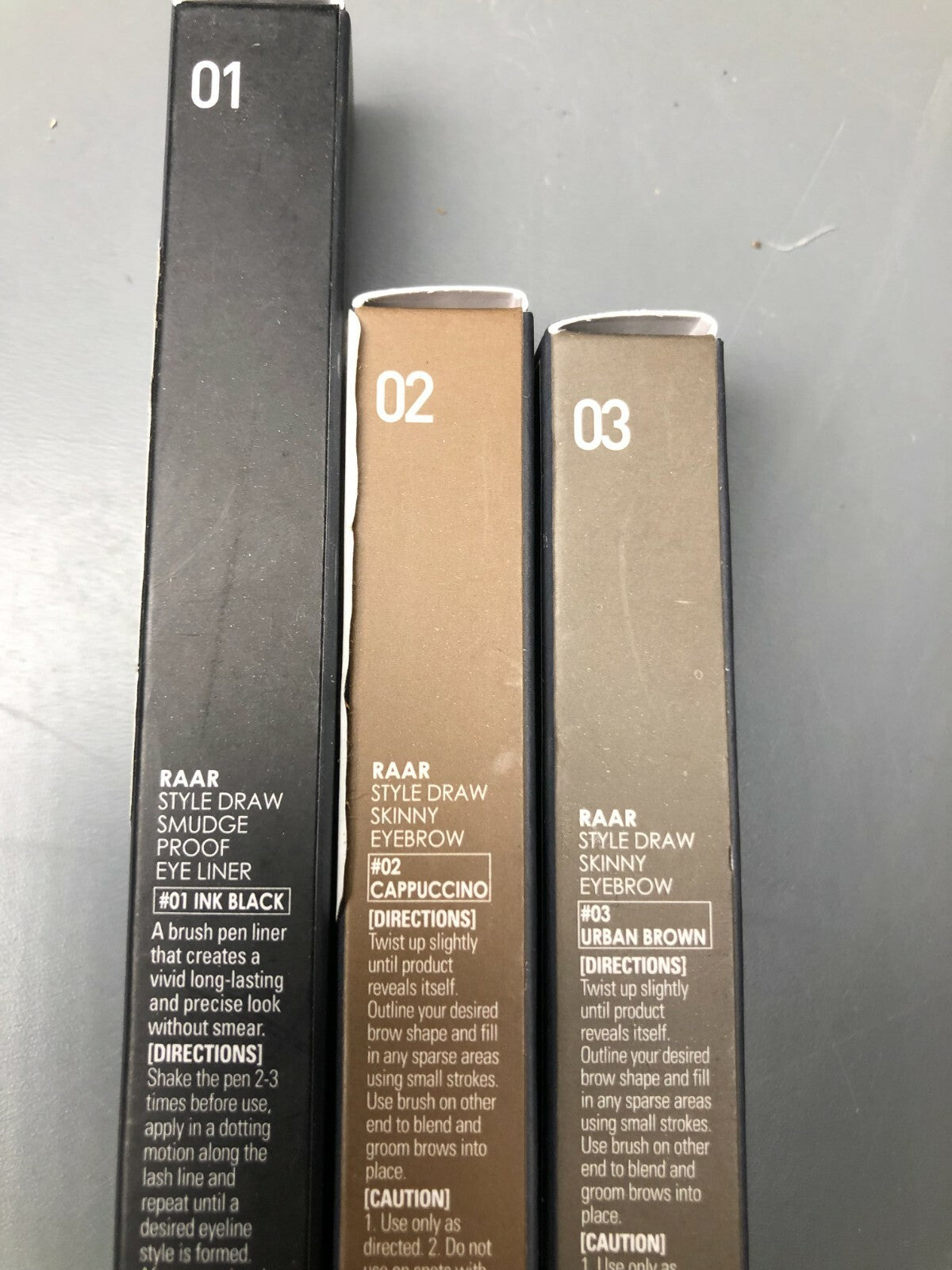 Eyebrow Pencil Trio - Skinny Draw Style, 3 Colors #01 Ink Black #02 Cappuccino #03 Urban Brown