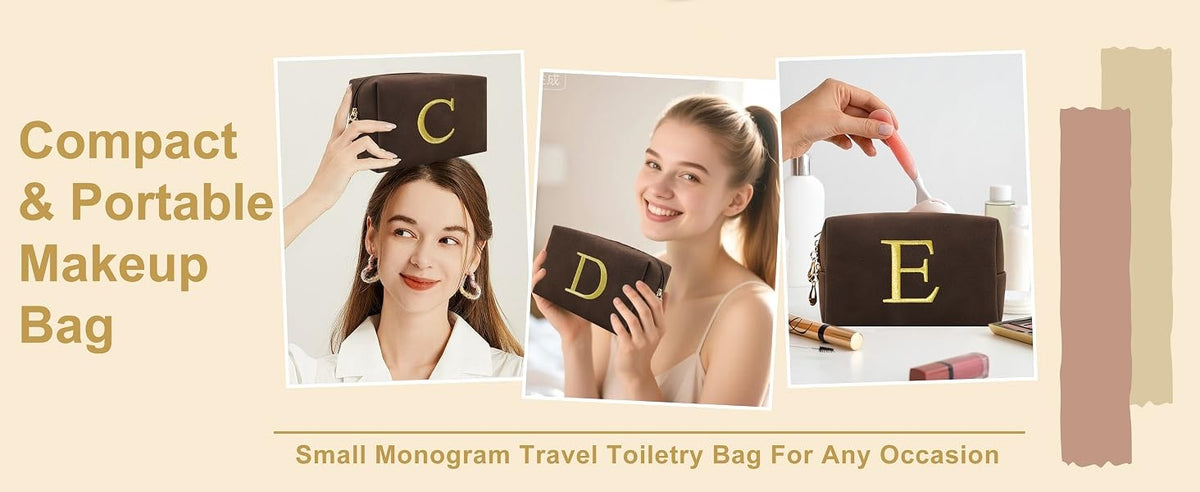 Personalized Initial Makeup Bag - Small Waterproof Cosmetic Travel Organizer