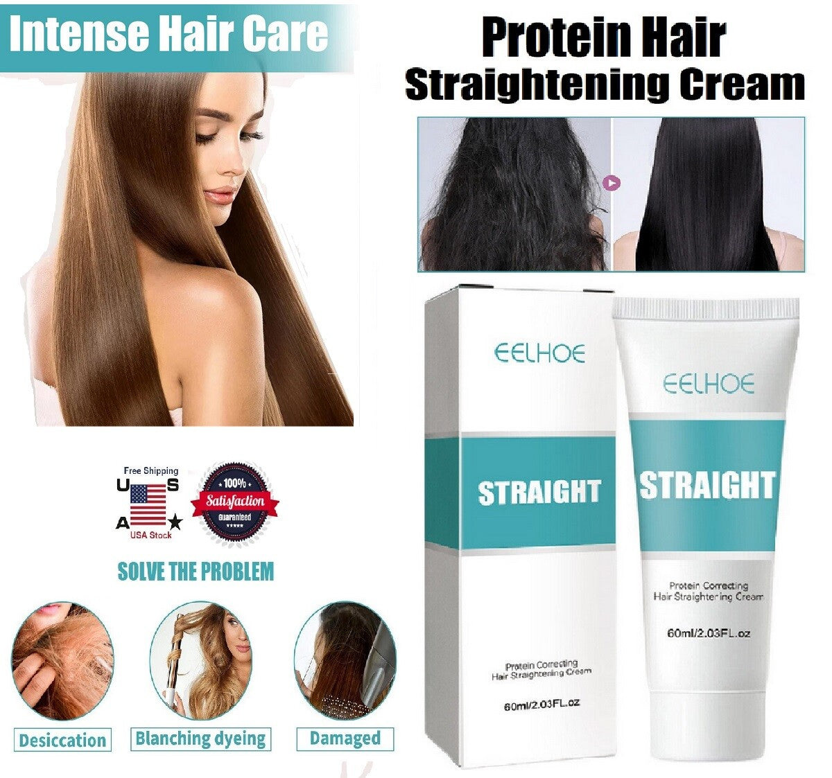 Protein Hair Straightening Cream with Silk & Collagen for Smooth Hair
