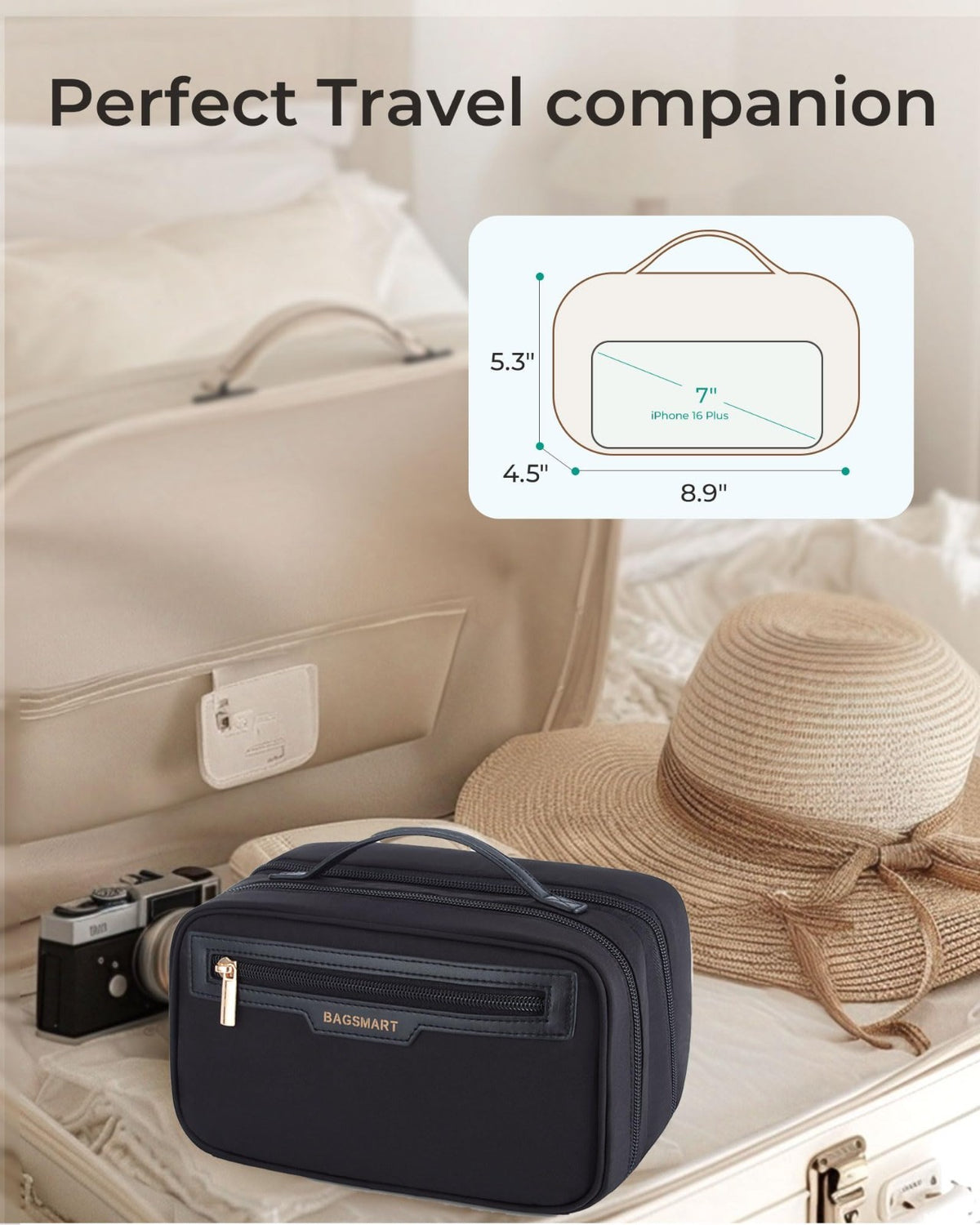 Travel Makeup Bag with Multiple Compartments and Waterproof Design - Compact Cosmetic Organizer