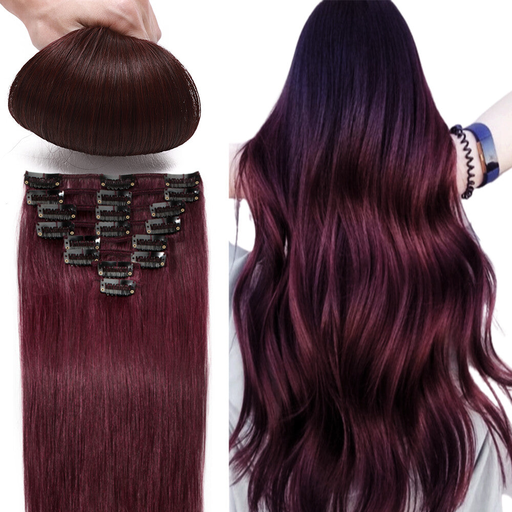 Clip-In Hair Extensions Full Head Set - Remy Human Hair, Multiple Colors & Lengths