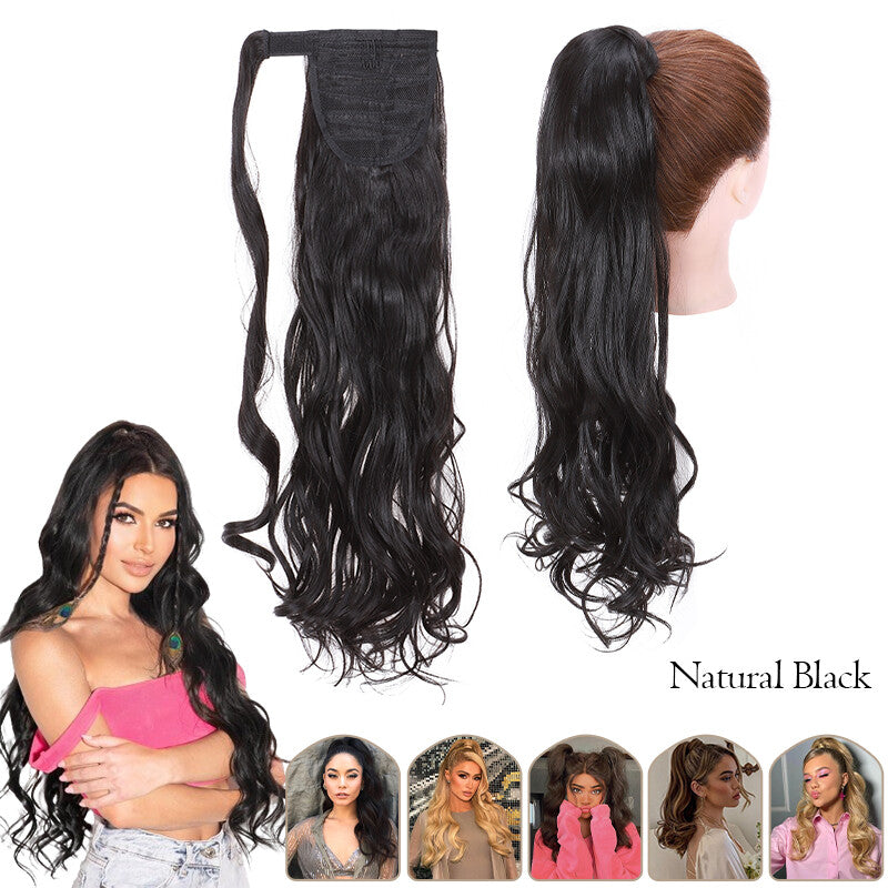 Mega Thick Wrap-On Ponytail Extensions - Natural Human Hair, Curly Wavy Straight
