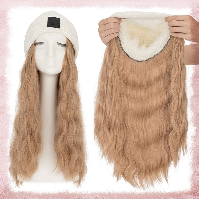 Women Knitted Wavy Wig Winter Beanie Hat - Long Curly Synthetic Hair