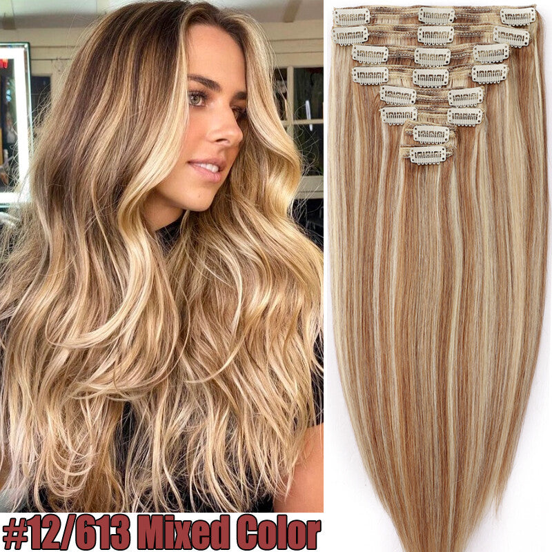 Full Head Clip-In Human Hair Extensions Double Weft Balayage - Thick & Natural